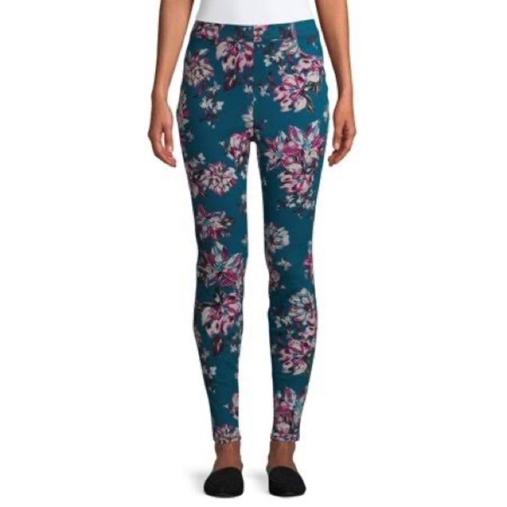 Time and Tru Teal Blue Floral Stretch Jeggings XS